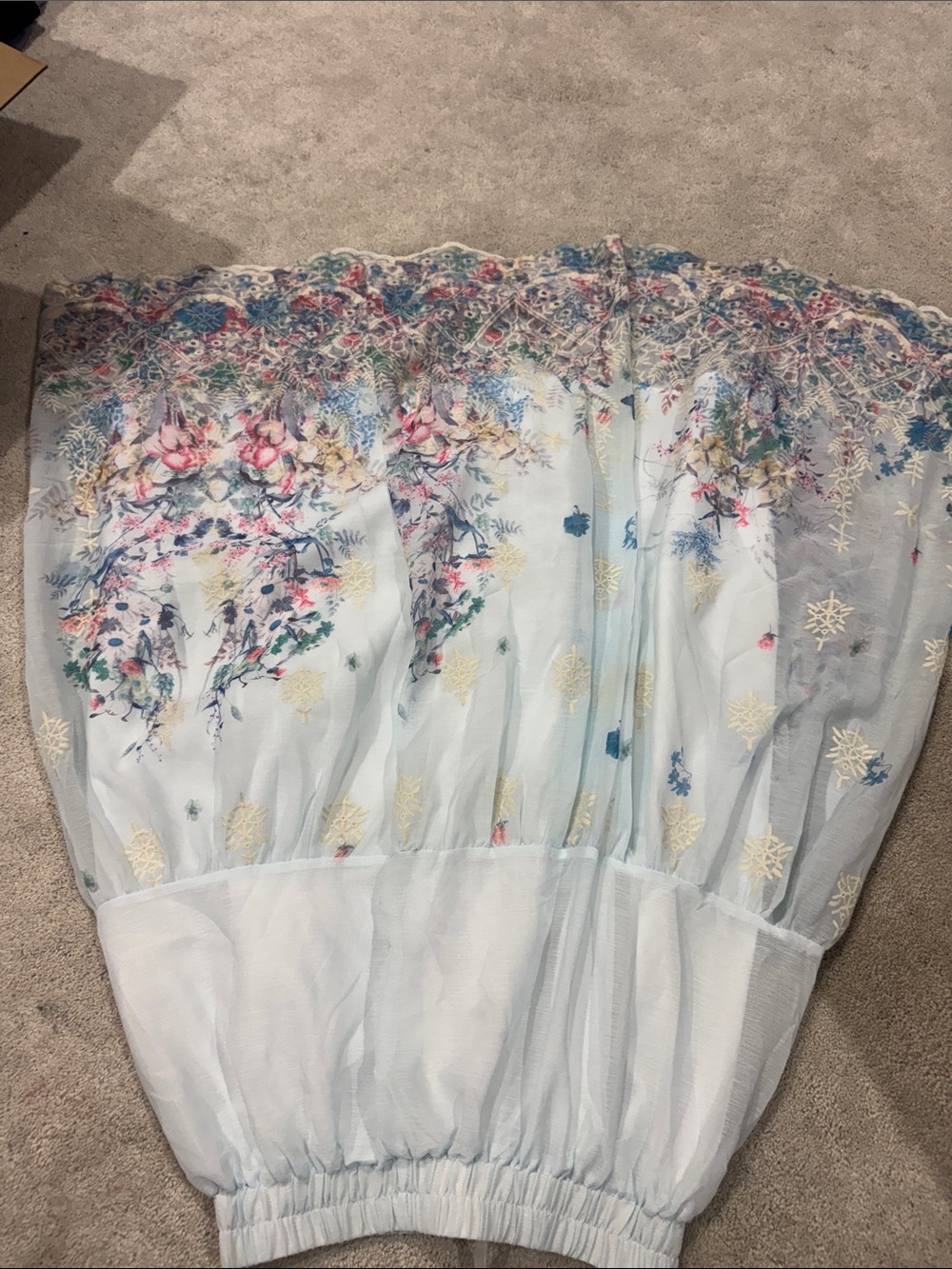 Girls Light Blue Floral Embroidered Tulle Dress